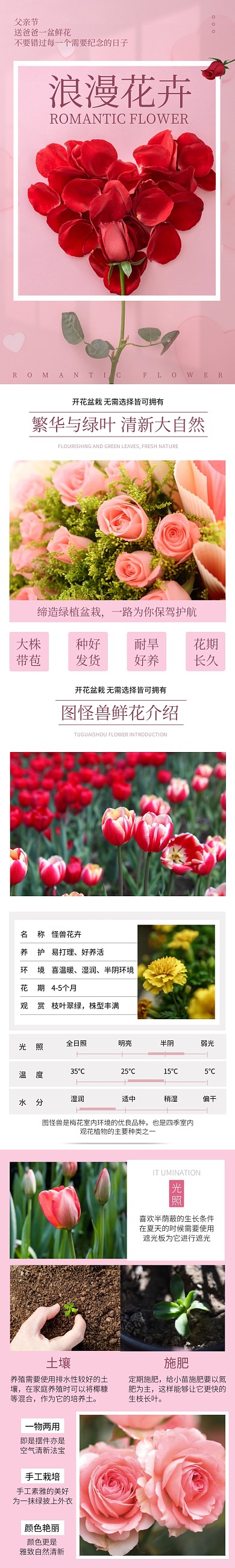 粉色简约父亲节花促销详情页