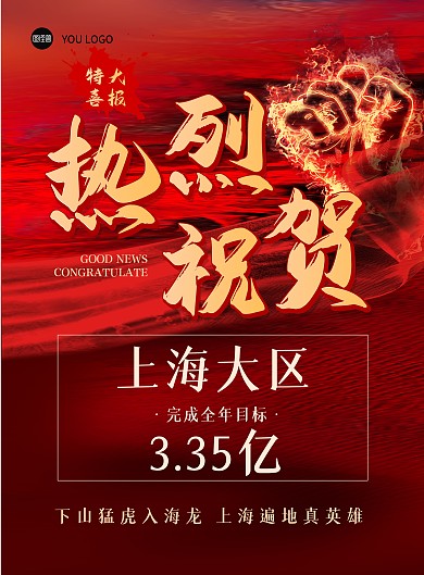 原创区域喜报红色创意大气印刷海报