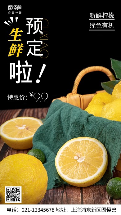 摄影图生鲜预定黑色简约风手机海报