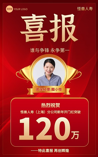 原创红色喜庆新年开门红贺报喜报战报海报