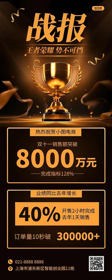 双十一喜报奖杯表彰通报AIGC营销长图