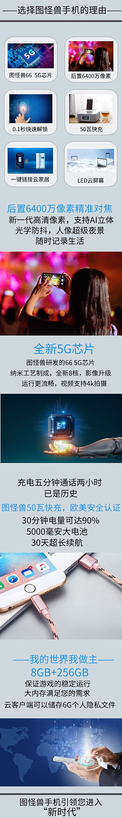 手机灰白简约大气电商详情页模板