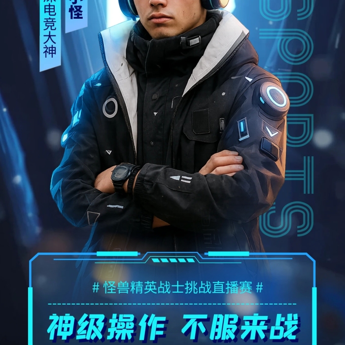 蓝色炫酷电竞人物介绍全屏海报