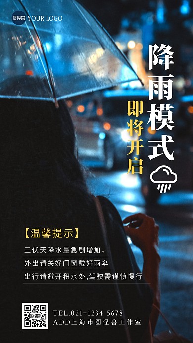 三伏天降水量增加提示摄影图海报
