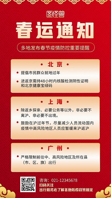 春运通知各地疫情防控重要提醒介绍手机海报