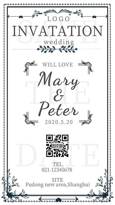 英文版邀请函简约白色婚礼电子邀请函