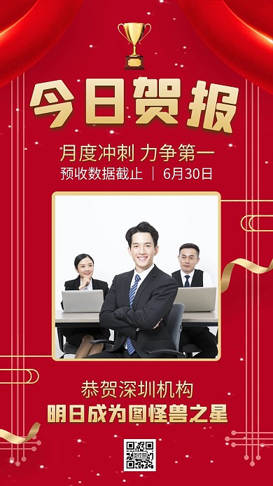 红色喜庆今日贺报喜报明日之星手机海报