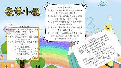 清新淡雅卡通学习数学小报手抄报
