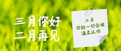 摄影草地便签手写字体三月你好封面首图