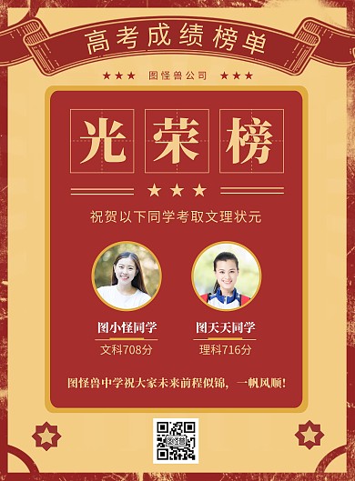 复古大气高考成绩光荣榜海报