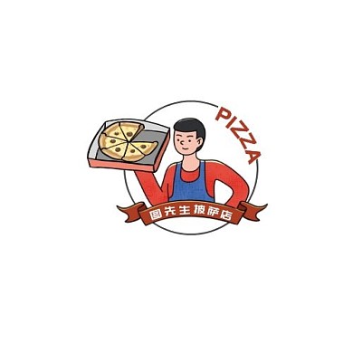 披萨LOGO手绘人物头像餐饮店标识