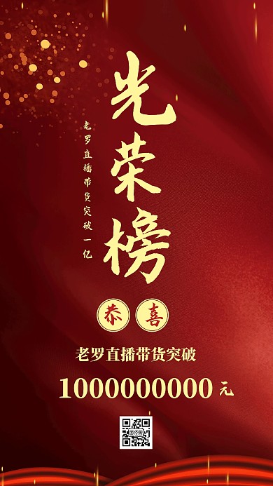 祝贺老罗直播带货销售额一亿元喜报