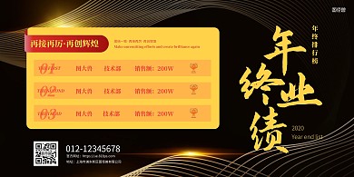 简约黑金年终业绩排行榜横版海报
