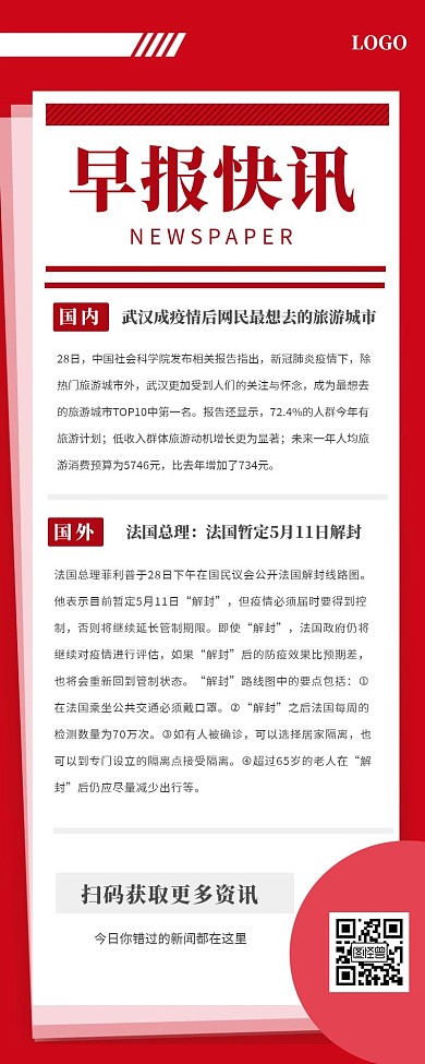 红色简约早报快讯营销长图