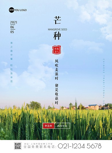简约芒种摄影麦子大气在线海报制作竖版海报