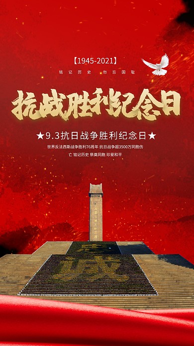 抗日战争96周年纪念日手机海报