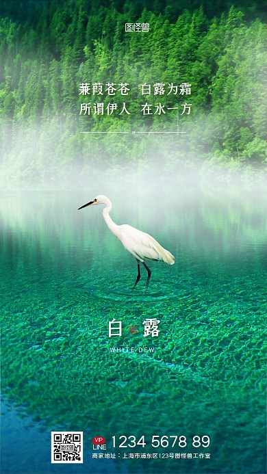 创意山水白鹭节气品牌借势宣传手机海波
