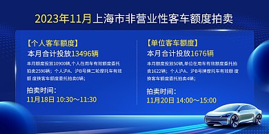 上海11月车牌拍卖信息横版海报