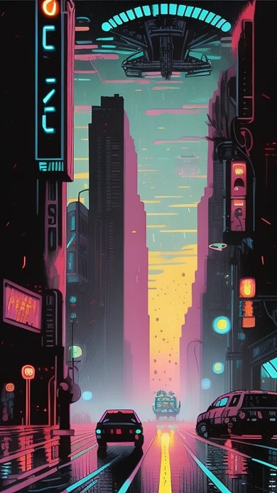 插画赛博朋克城市创意AI作品数字插画