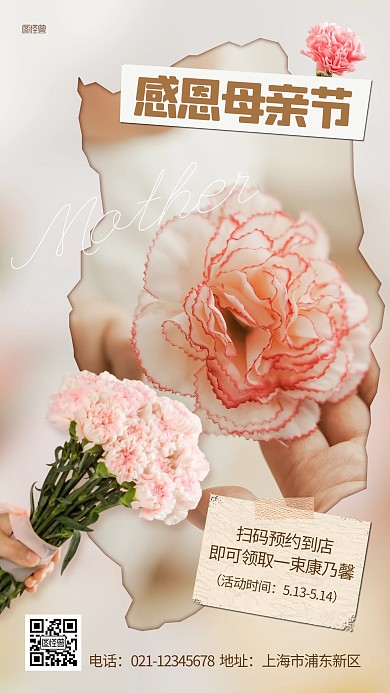 母亲节节日祝福康乃馨促销产品推广