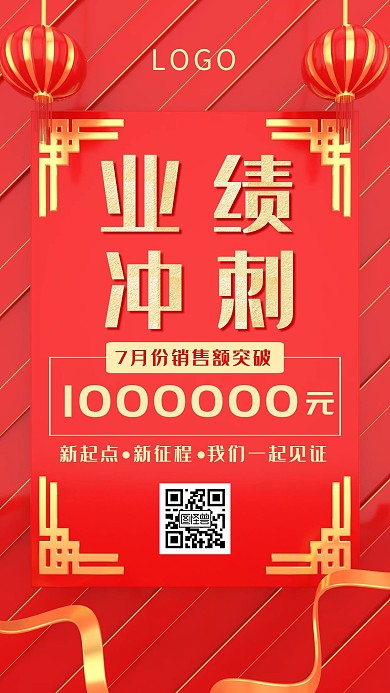 红色大气业绩冲刺百万手机海报