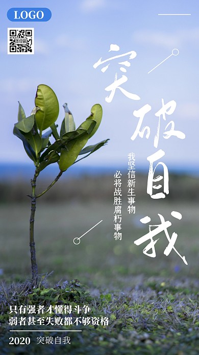 企业文化突破自我正能量大气手机海报