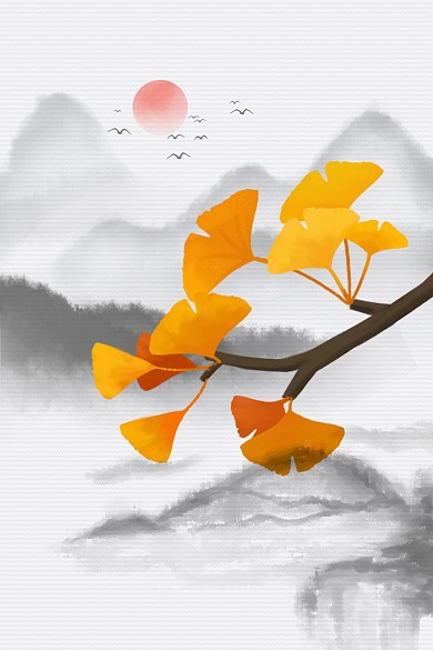 2019新中式银杏黄色装饰画