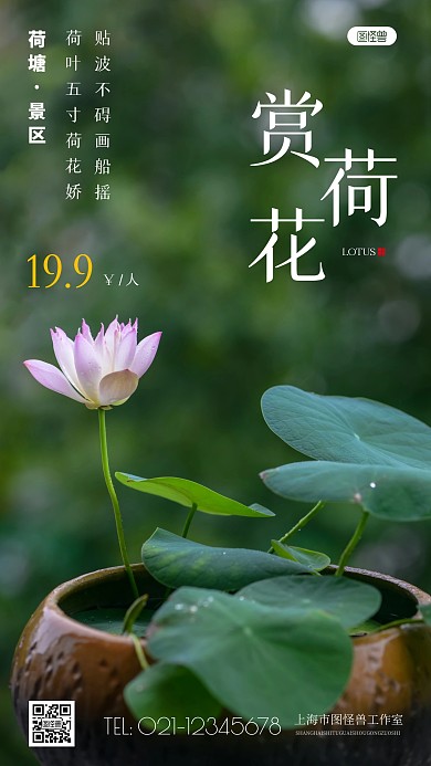 简约风荷塘景区宣传摄影图海报