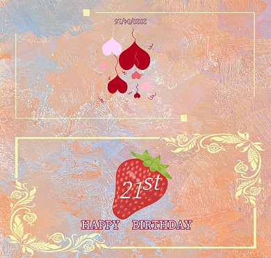 草莓蛋糕粉红卡通生日贺卡