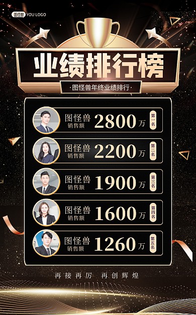 原创年度销售排行榜喜报贺报黑金竖版海报