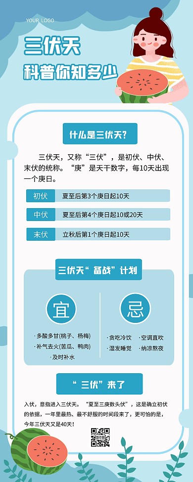 三伏天知识科普习俗简约易拉宝