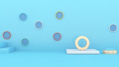 图怪兽原创元素C4D立体蓝色简约彩色圆圈横板海报