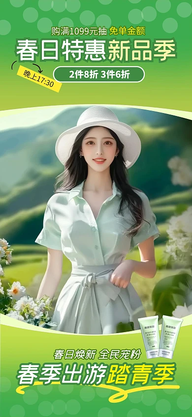 绿色清新美妆护肤抖音直播背景