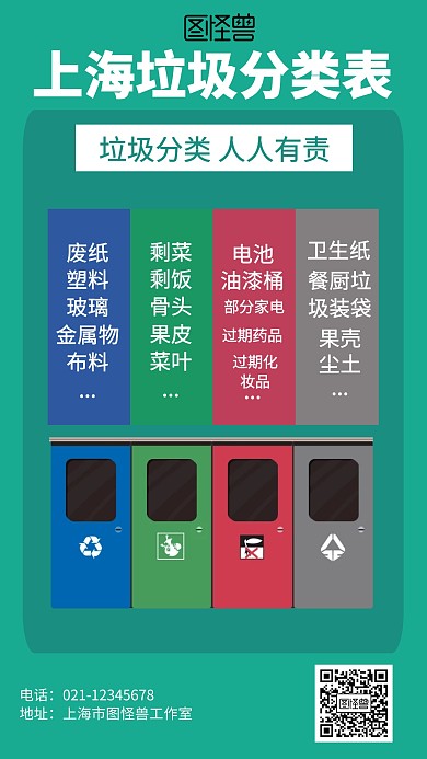 简约上海垃圾分类表海报