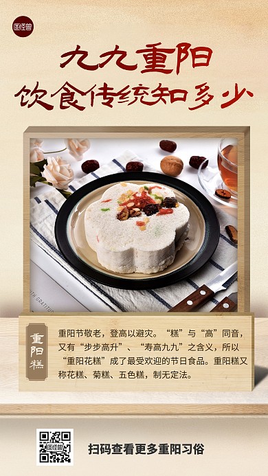 重阳节传统饮食习俗中国风手机海报