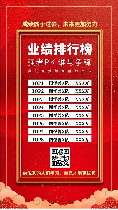 红色大气简约成绩排行手机海报