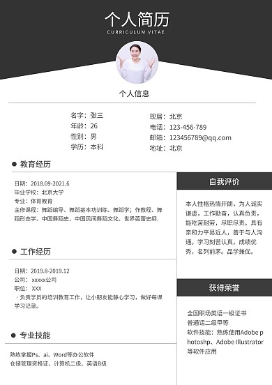 商业黑白简约博物馆个人简历
