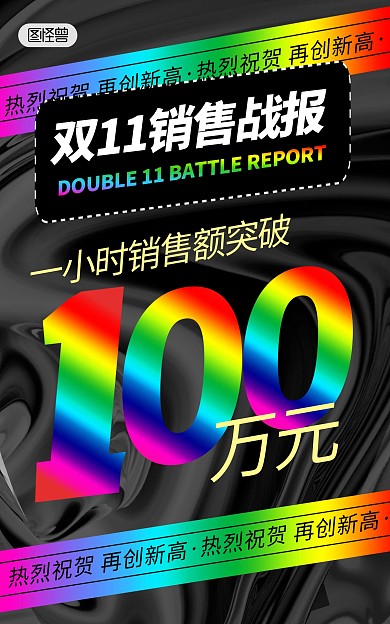 双十一销售捷报酸性镭射业绩战报喜报海报