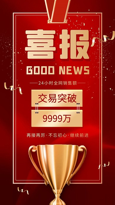 喜报企业销售额红色喜庆大气手机海报