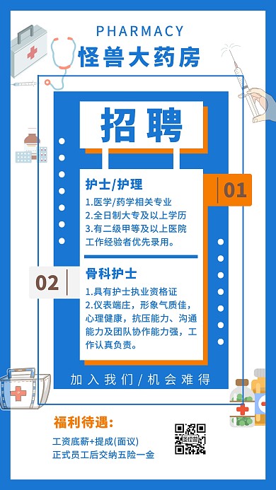 药房招聘创意海报