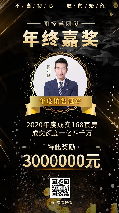 黑金大气房地产年终嘉奖手机营销海报
