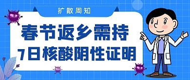 春节返乡需持核酸证明蓝色简约公众号封面