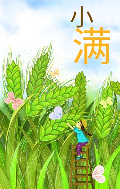 古风小满温暖手绘节气宣传海报