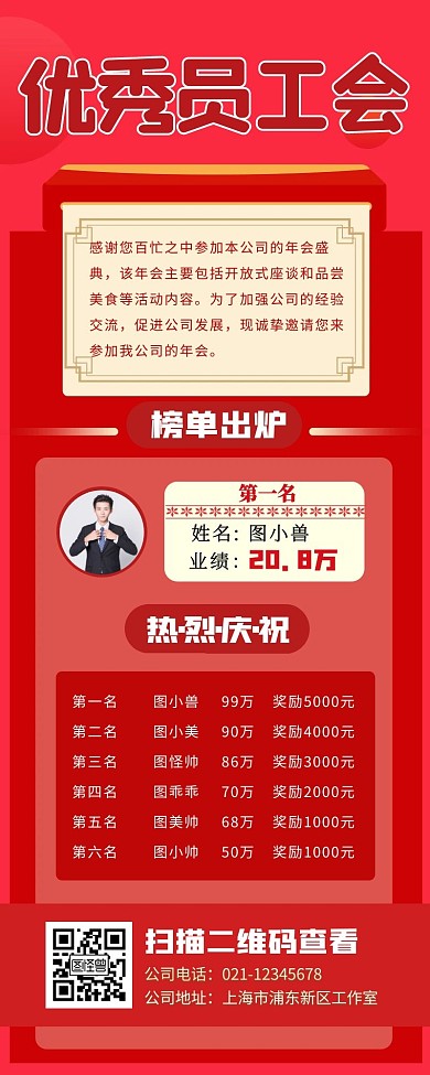 优秀员工大会喜报榜单宣传长图
