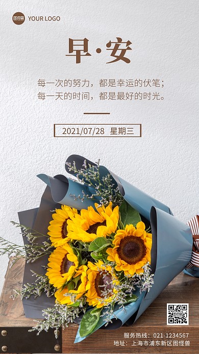 早安你好纯色大气手机摄影图海报