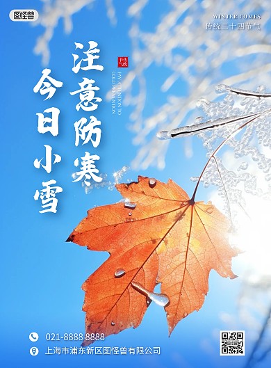 传统节气小雪防寒温馨提示竖版海报