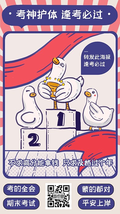 卡通手绘期末考试考神附体平安过年手机海报