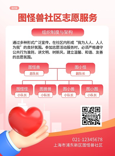 社区志愿服务制度与组织架构竖版海报