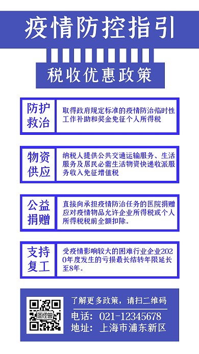 疫情防控税收政策指引蓝色简约海报