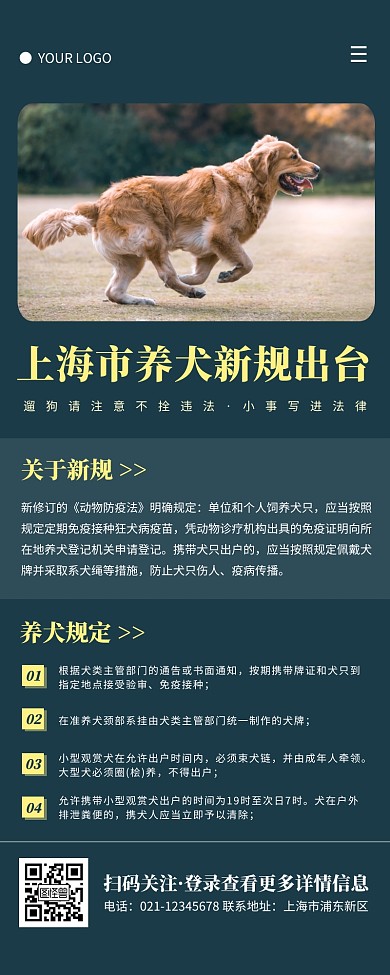 蓝色简约城市养犬新规宣传营销长图